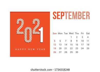 September 2021 Calendar Template Design with white Background. Week starts on Sunday. Calendar 2021 template Design Vector.