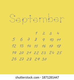 September 2021 vector calendar grey yellow 2021 minimalist style