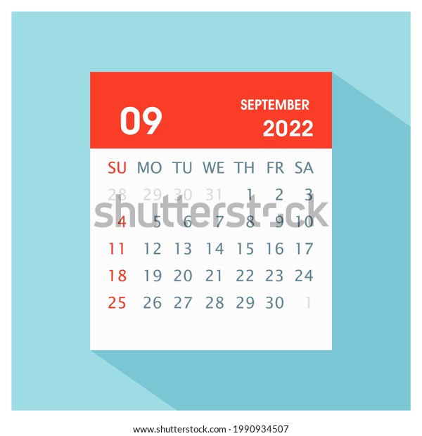 September 2022 Calendar Icon Calendar Design Stock Vector (Royalty Free) 1990934507