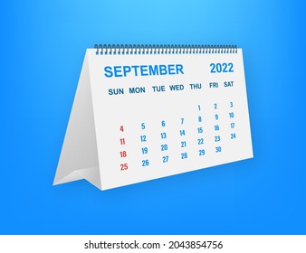 Hoja del Calendario de Septiembre de 2022. Calendario 2022 en estilo plano. Ilustración vectorial.