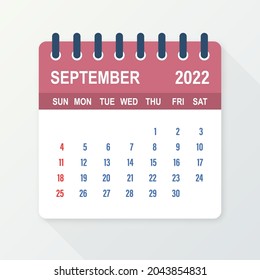 September 2022 Calendar Leaf. Calendar 2022 in flat style. Vector illustration.