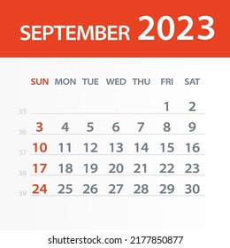 September 2022 Calendar Leaf - Illustration. Vector graphic page