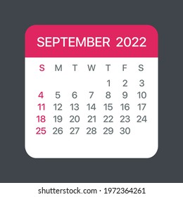 September 2022 Calendar Leaf - Vector template graphic Illustration