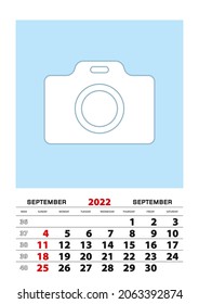 September 2022 calendar planner A3 size with place for your photo. Vector planner.