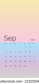 September 2022 calendar planner set for template corporate design week start on Monday. Vector