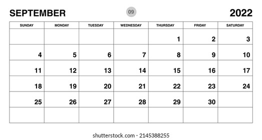 September 2022 year planner template, calendar 2022 template, monthly and yearly planners. organizer diary. week start Sunday, corporate planner template, Desk calendar 2022, Horizontal layout, vector