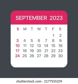 September 2023 Calendar Leaf - Illustration. Vector graphic page