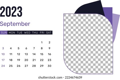 September 2023 calendar planner with replaceable design and text. 