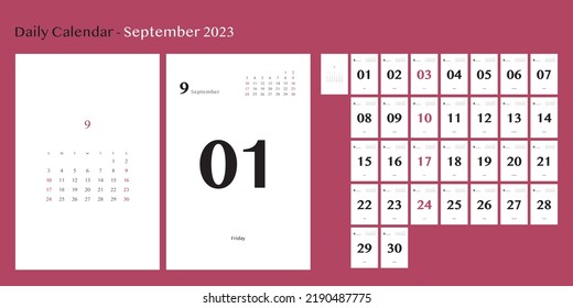 Septiembre del calendario diario de 2023 (incluye el calendario del mes)