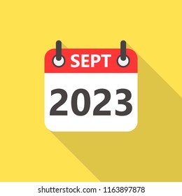 September 2023 year calendar flat style icon with long shadow.