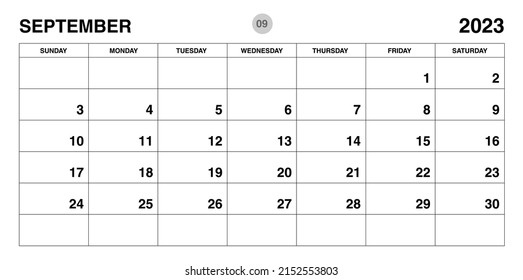 September 2023 year planner template, calendar 2023 template, monthly and yearly planners. organizer diary. week start Sunday, corporate planner template, Desk calendar 2023, Horizontal layout, vector