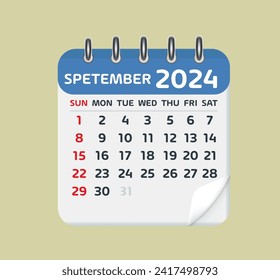 Calendario de septiembre de 2024. Calendario 2024 en estilo plano