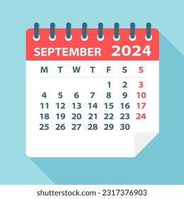 September 2024 Calendar Leaf - Illustration. Vector graphic page