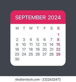 September 2024 Calendar Leaf - Illustration. Vector graphic page