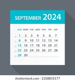 September 2024 Calendar Leaf - Illustration. Vector graphic page