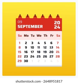 September 2024 calendar. Red calendar square. 2024 Weekend follows sunday saturday. Flat calendar layout. Monthly schedule for september 2024. Vector illustration.

 - Powered by Shutterstock - Get 15% off with code: PIKWIZARD15