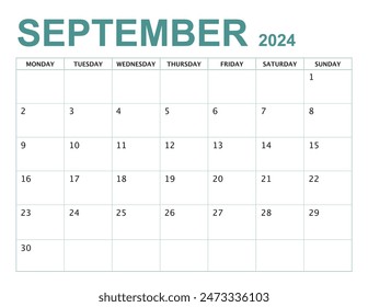 SEPTEMBER 2024 calendar start from MONDAY