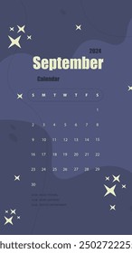 September 2024 Month Calendar Phone Wallpaper Social Media Stories Background Trendy Vector Nature Cosmic Design Blue With Stars