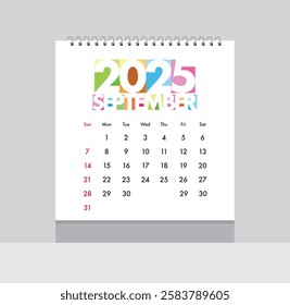 September 2025 Calendar. Date month of September 2025. Page of annual monthly calendar September 2025.