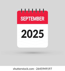 Ícone do calendário de setembro 2025 em estilo de design plano no fundo em branco