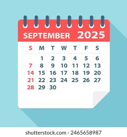 September 2025 Calendar Leaf - Illustration. Vector graphic page