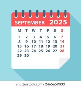 September 2025 Calendar Leaf - Illustration. Vector graphic page