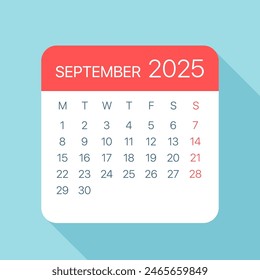 September 2025 Calendar Leaf - Illustration. Vector graphic page