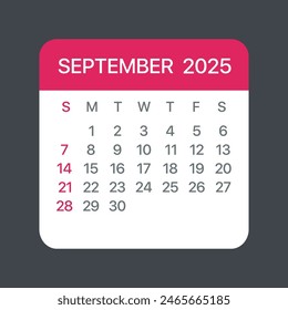 September 2025 Calendar Leaf - Illustration. Vector graphic page