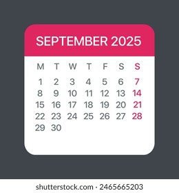 September 2025 Calendar Leaf - Illustration. Vector graphic page