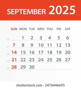 September 2025 Calendar Leaf - Illustration. Vector graphic page