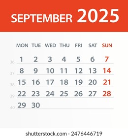 September 2025 Calendar Leaf - Illustration. Vector graphic page