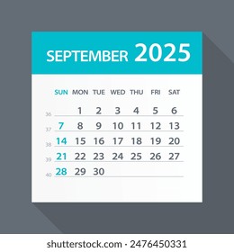 September 2025 Calendar Leaf - Illustration. Vector graphic page