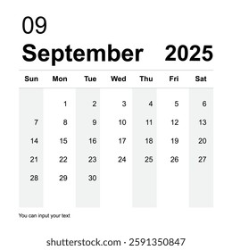 September 2025 Calendar printable template