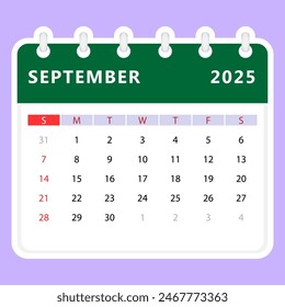 Calendario septiembre 2025. El domingo empieza. diseño de Vector