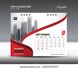 September 2025 - Calendar 2025 template vector, Desk Calendar 2025 design, Wall calendar template, planner, Poster, Design professional calendar vector, organizer, inspiration creative printing