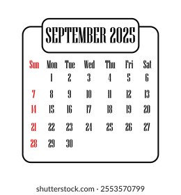 September 2025 calendar vector illustration - Powered by Shutterstock - Get 15% off with code: PIKWIZARD15
