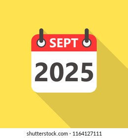 September 2025 year calendar flat style icon with long shadow.