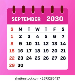 September 2030 calendar. Great for back-to-school organization, business planning, and personal scheduling