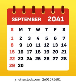 September 2041 Calendar Design. Vector illustration of an autumn-themed September planner. September 2041 Monthly Planner. Flat design
