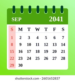September 2041 Calendar Design. Vector illustration September planner. September 2041 Monthly Planner. Cozy fall tones. Flat design