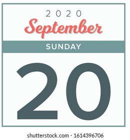 September 20th, 2020. Calendar day icon. Red and grey color.