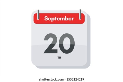 September 20th calendar icon. Day 20 of month. Vector icon illustration.
