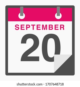 20. September Flaches Symbol, einzeln auf weißem Hintergrund. Vektorillustration