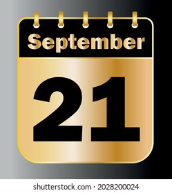 September 21 - Calendar Icon - Gold Vector Illustration