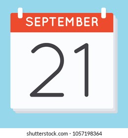 September 21. Calendar icon. Vector illustration in flat design isolated in blue background. Date and time, day, month.