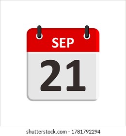 September 21 Calendar Icon. Calendar Icon with white background. Flat style. Date, day and month.