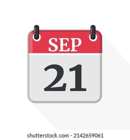 September 21 Calendar Icon. Calendar Icon with white background. Flat style. Date, day and month.