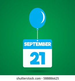 September 21 date of month calender icon with balloon in the air