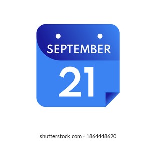 September 21 Date on a Single Day Calendar in Flat Style, 21 September calendar icon