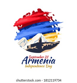 September 21, Independence Day of Armenia with landscape and flag background design. Vector illustration. Suitable for greeting card, poster and banner.
